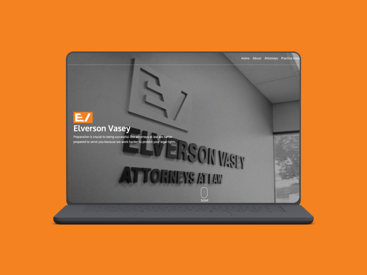 Elverson Vasey law firm website homepage showcasing attorneys and legal services designed by VAEZR Studio.