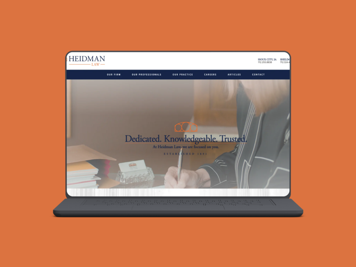 Heidman Law firm website homepage showcasing attorney services and legal expertise designed by VAEZR Studio.