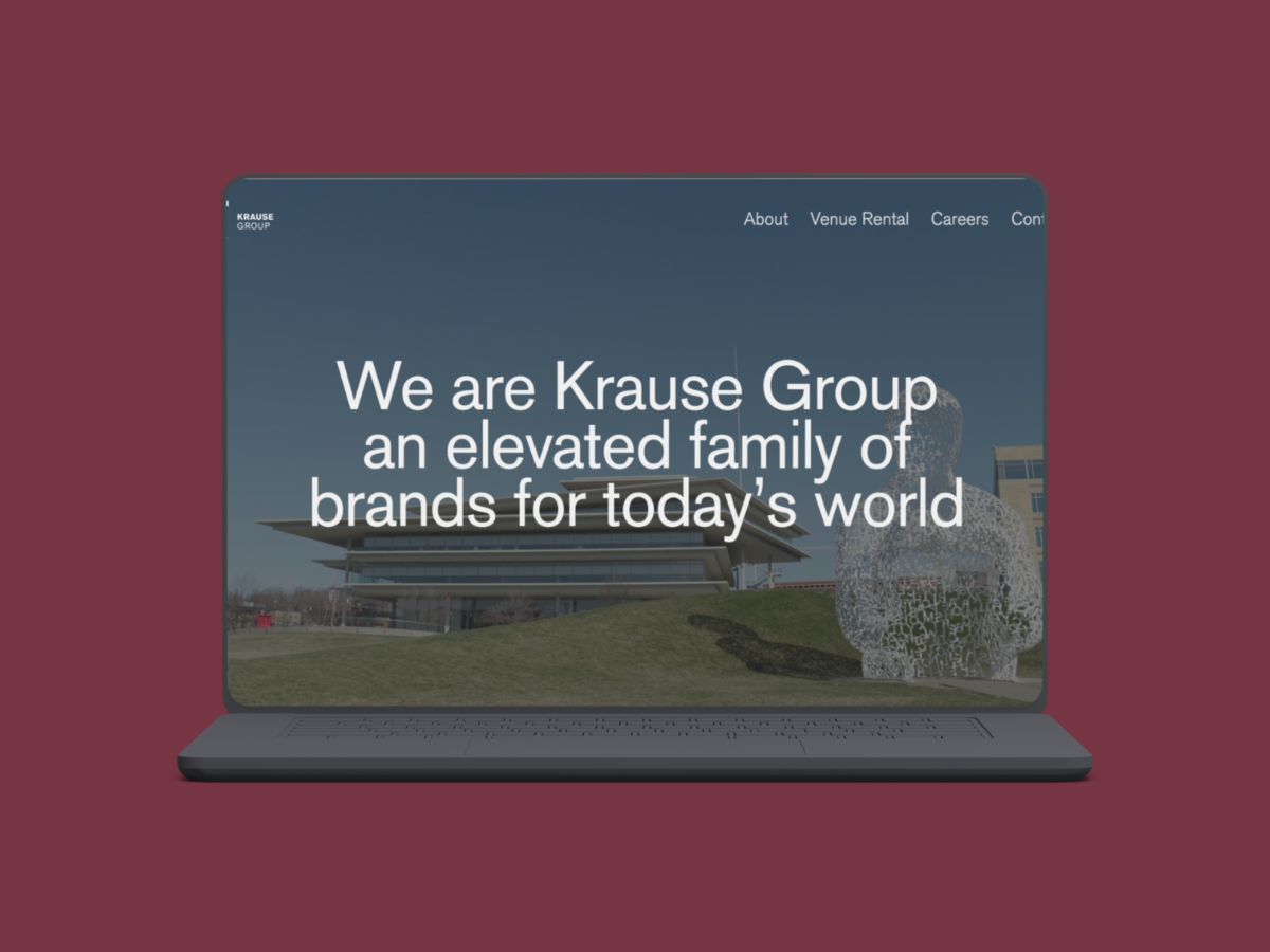 Krause Group corporate website homepage highlighting the company's family of brands designed by VAEZR Studio.