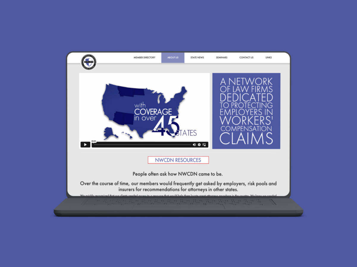 NWCDN membership website homepage connecting law firms across the United States designed by VAEZR Studio.